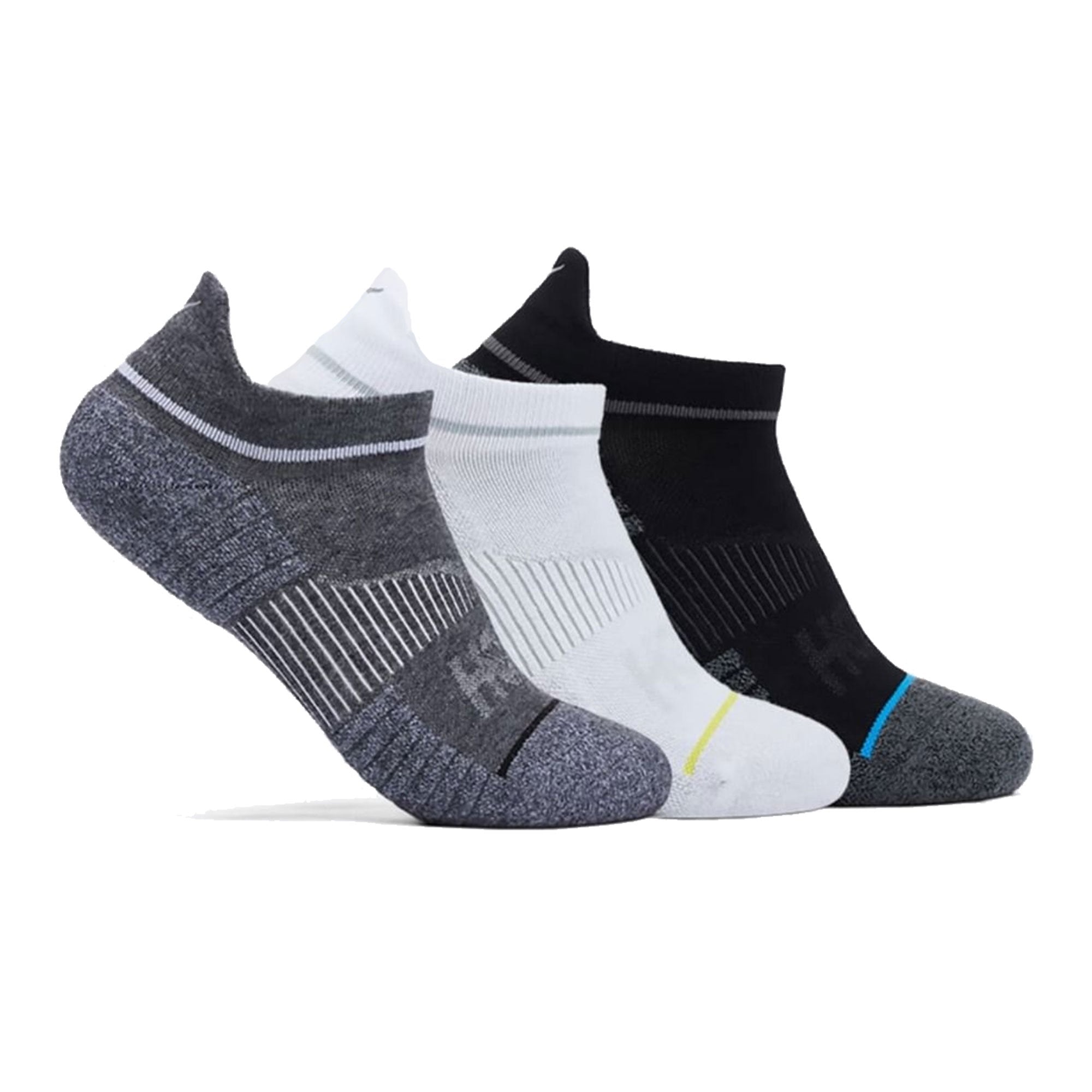 No-Show Running Socks 3-Pack White/Black/Grey